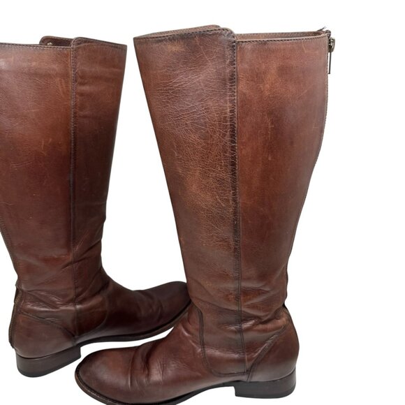 FRYE Melissa Stud 9 B Brown Leather Back Zip Riding Boots Preppy Equestrian - Picture 7 of 13